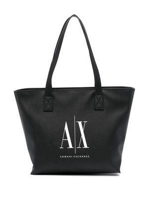 Armani Exchange logo-print textured tote bag - Black