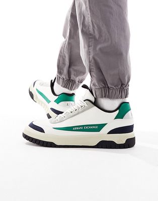 Armani Exchange logo sneakers in white and green