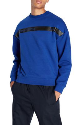 Armani Exchange Logo Stripe Oversize Crewneck Sweatshirt in Solid Medium Blue