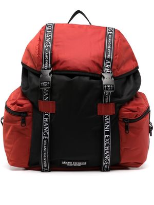 Armani Exchange logo-trim multi-pocket backpack - Red