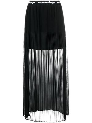 Armani Exchange logo-waistband pleated maxi skirt - Black
