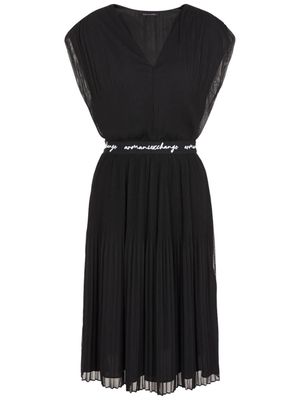 Armani Exchange logo-waistband pleated midi dress - Black
