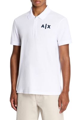 Armani Exchange Logo Zip Cotton Piqué Polo in White