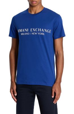 Armani Exchange Milano/New York Logo Cotton Graphic T-Shirt in New Ultramarine