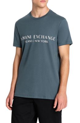 Armani Exchange Milano/New York Logo Cotton Graphic T-Shirt in Silver