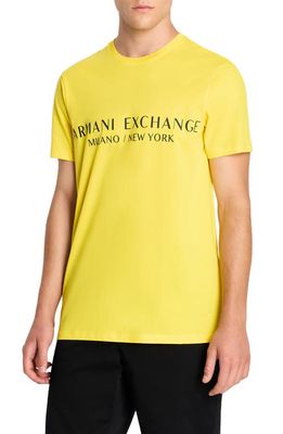 Armani Exchange Milano/New York Logo Cotton Graphic T-Shirt in Solid Medium Yellow