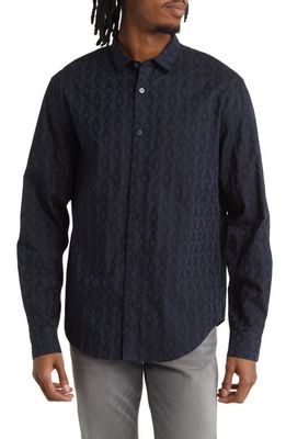 Armani Exchange Monogram Print Cotton Button-Up Shirt in Navy