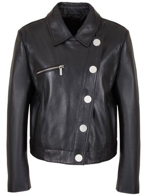 Armani Exchange off-centre fastening leather jacket - Black