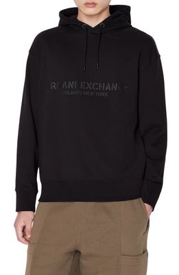 Armani Exchange Oversize Tonal Logo Pullover Hoodie in Black