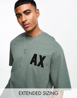 Armani Exchange oversized logo T-shirt in dark green mix and match