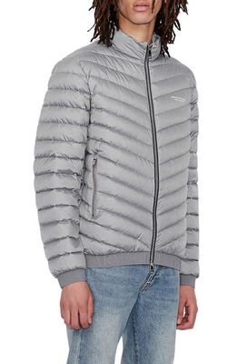Armani Exchange Packable Down Puffer Jacket in Melange Grey/Navy