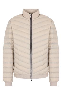 Armani Exchange Packable Down Puffer Jacket in Silver Lining/Deep