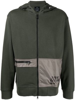 Armani Exchange panelled zip-up hoodie - Green