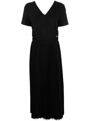 Armani Exchange pleated short-sleeve long dress - Black