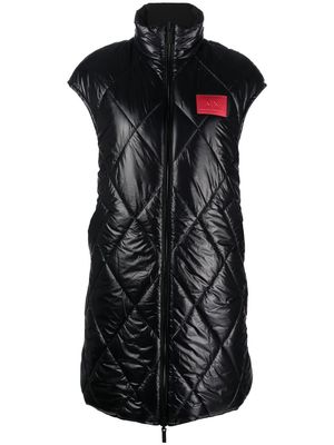 Armani Exchange quilted logo-patch sleeveless coat - Black