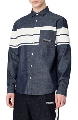 Armani Exchange Regular Fit Stripe Chambray Button Front Shirt in Indigo