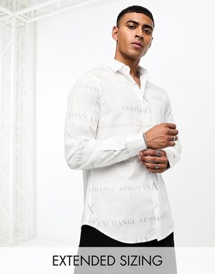 Armani Exchange repeat logo long sleeve shirt in white