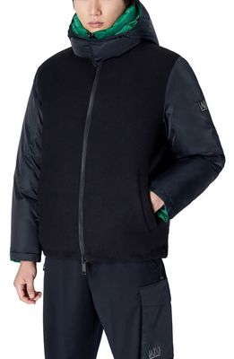 Armani Exchange Reversible Water Repellent Mixed Media Jacket in Navy/Verdant Green