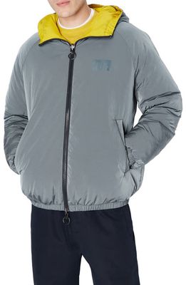 Armani Exchange Reversible Waterproof Nylon Hooded Jacket in Solid Medium Grey