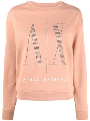 Armani Exchange rhinestone-logo cotton sweatshirt - Neutrals