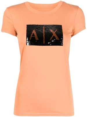 Armani Exchange sequin-embellished logo T-shirt - Brown