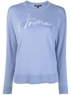 Armani Exchange sheer-logo cotton-blend jumper - Blue