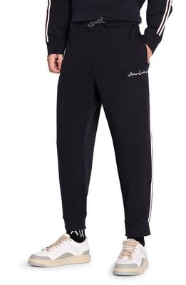 Armani Exchange Signature Logo Cotton Blend Joggers in Deep Navy