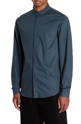Armani Exchange Slim Fit Microdot Stretch Cotton Poplin Button-Up Shirt in Fancy Grey