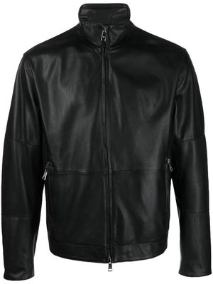 Armani Exchange stand-up collar leather jacket - Black