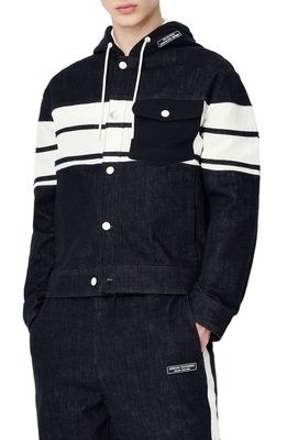 Armani Exchange Stripe Hooded Denim Jacket in Indigo Denim Vanilla
