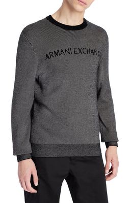 Armani Exchange Stripe Logo Jacquard Sweater in Pewter