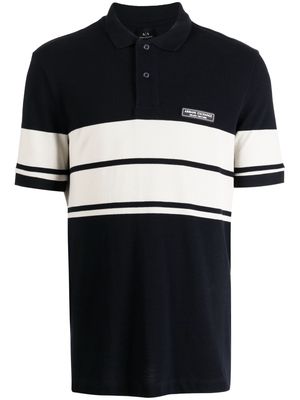 Armani Exchange striped logo-patch polo shirt - Blue