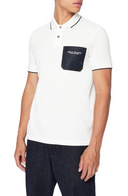 Armani Exchange Tipped Pocket Polo in Off White