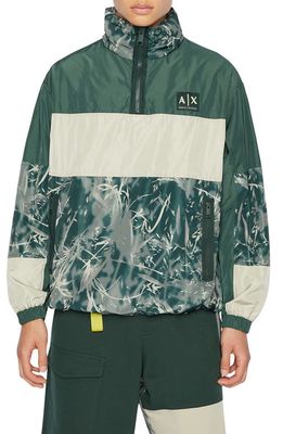 Armani Exchange Water Resistant Camo Block Print Hooded Pullover Jacket in Green