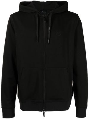 Armani Exchange zip-up embroidered-logo hoodie - Black