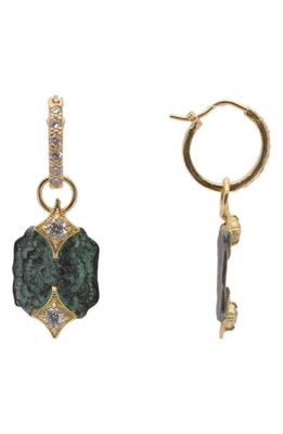 Armenta Artifact Huggie Hoop Drop Earrings in Green