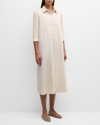 Armonia Midi Dress with Cable-Knit Sleeves