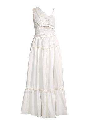 Aroha Pearl-Trim Cotton Maxi Dress