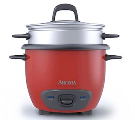 Aroma 6-Cup Pot Style Rice Cooker & Food Steame r, Red