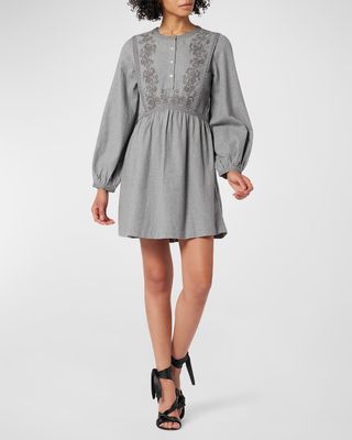 Arrazi Embroidered-Bib Crepe Mini Dress