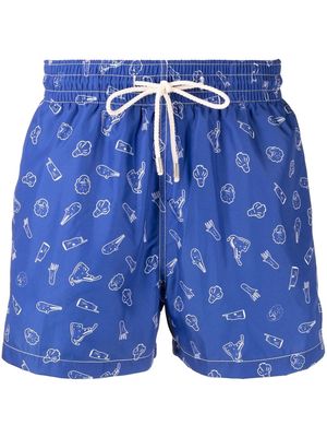Arrels Barcelona graphic-print drawstring-waist swim shorts - Blue