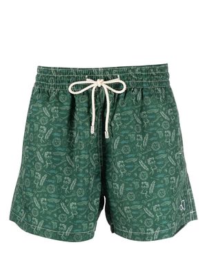 Arrels Barcelona graphic-print elasticated-waist shorts - Green