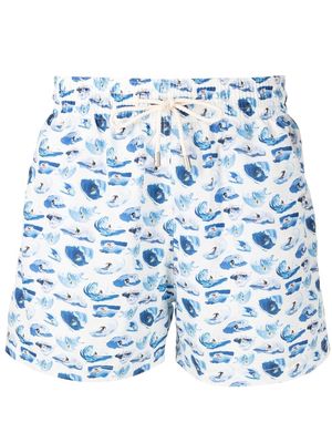 Arrels Barcelona wave-motif drawstring-waist swim shorts - Blue