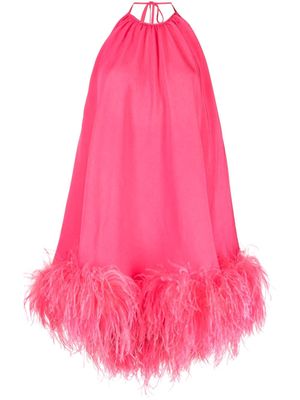 Art Dealer feather-detailing halterneck dress - Pink