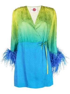 Art Dealer feather-detailing wrap-design dress - Green