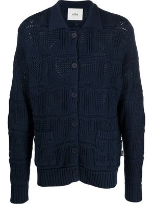 ARTE crochet-knit collared cardigan - Blue