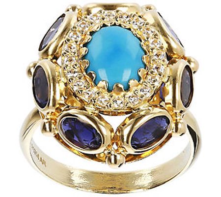 Arte d' Oro Turquoise and Gemstone Oval Ring, 1 8K