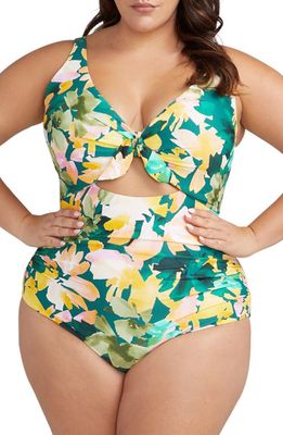 Artesands Cezanne Floral Cutout One-Piece Swimsuit in Green