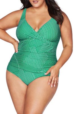 Artesands Linear Perspective Delacroix Cross Front One-Piece Swimsuit in Green