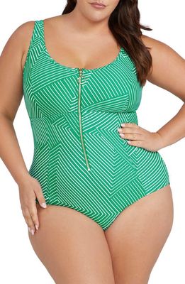 Artesands Linear Perspective Fuseli One-Piece Swimsuit in Green